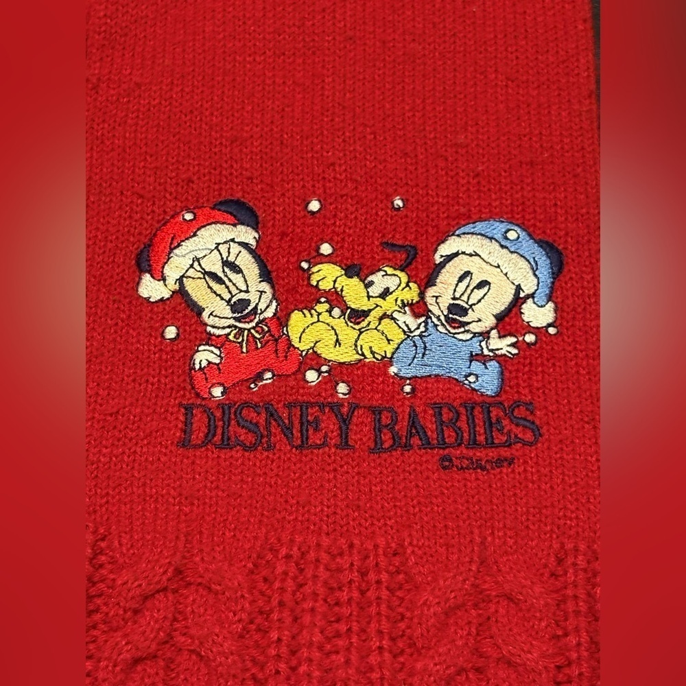 Vintage Disney Babies Vibrant Red Knit Scarf - Picture 2 of 5